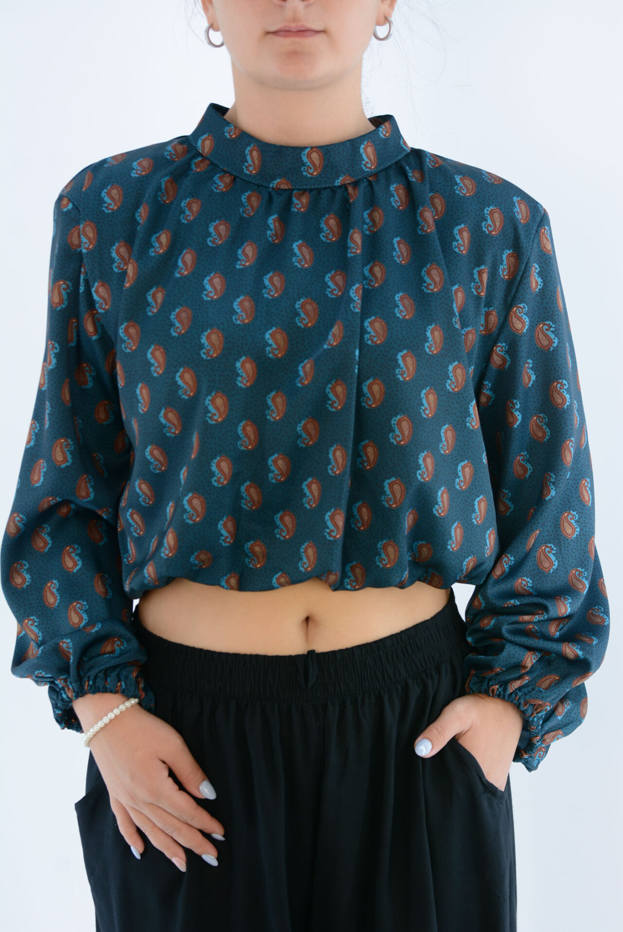 Short printed satin blouse code 10076