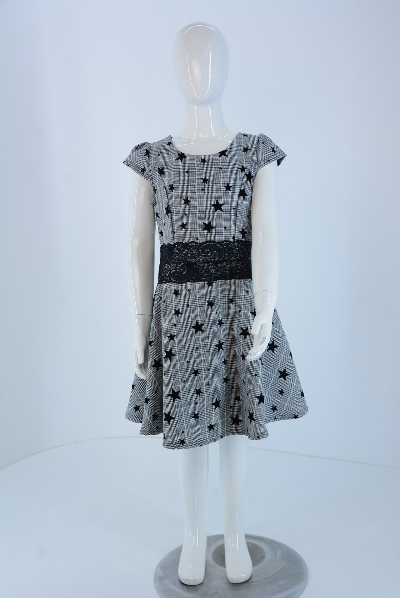 Dress black and white checkered short sleeve dress code D929