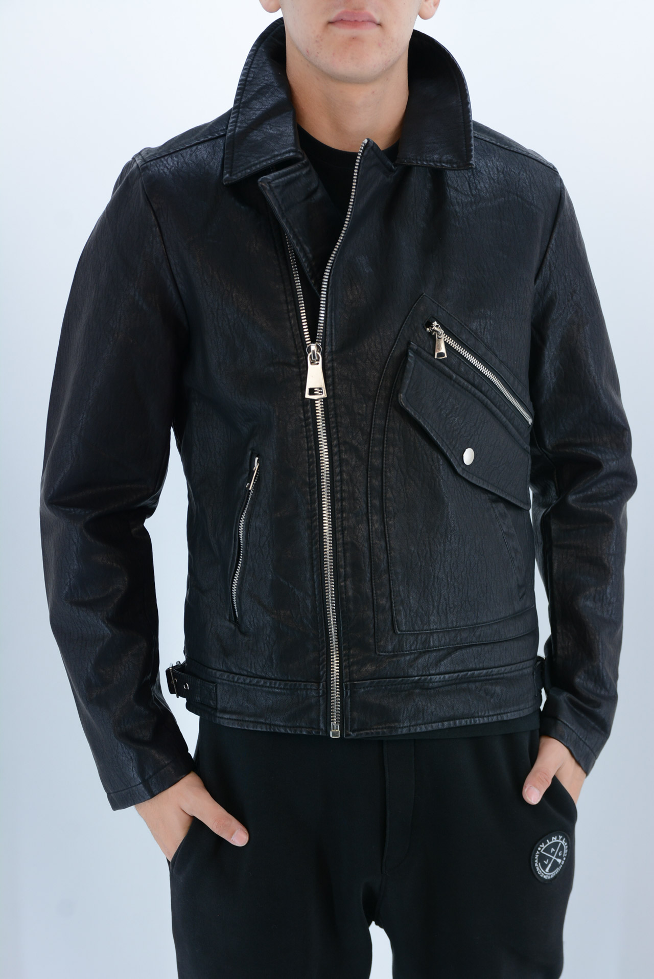 Jacket male leatherette with collar code XH-88866 front view