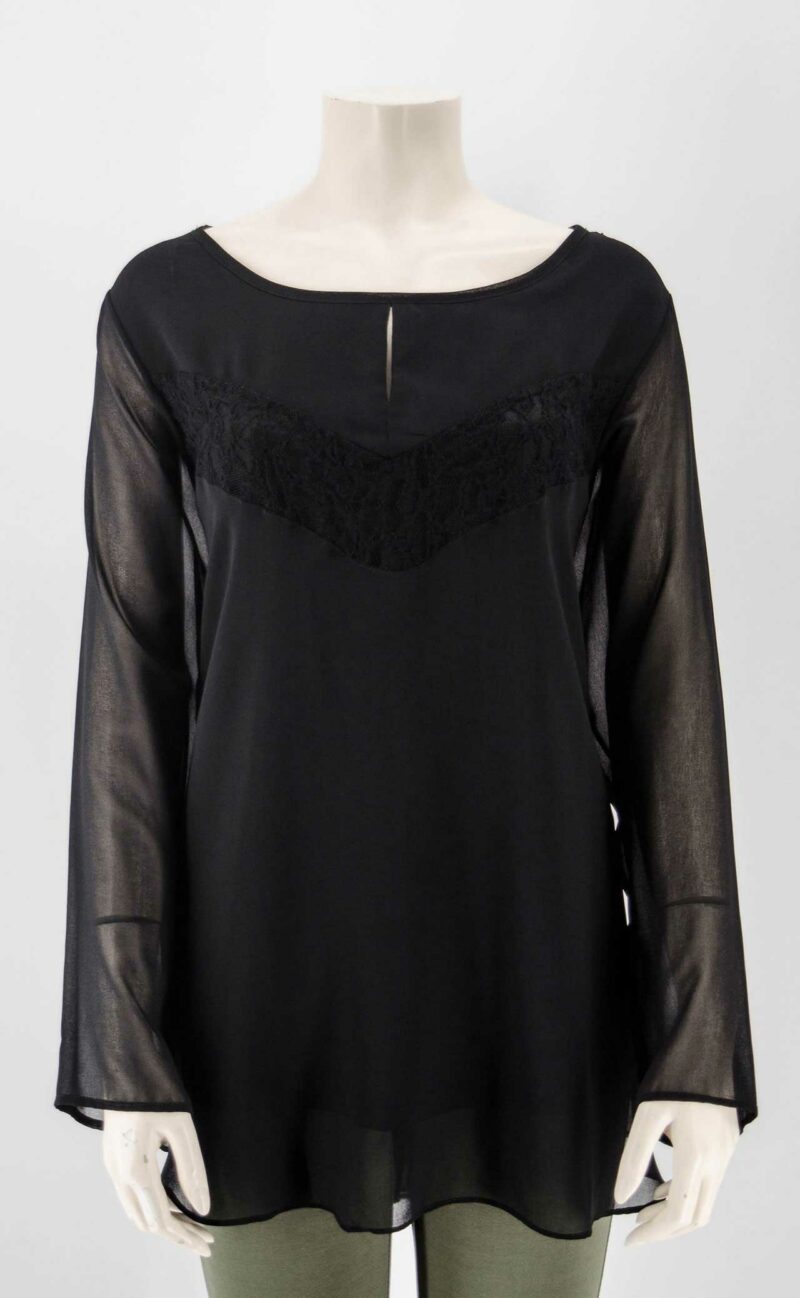 Μπλούζα ζορζέτα με δαντέλα σε Α γραμμή κωδ. 1850 χρώμα μαύρο
