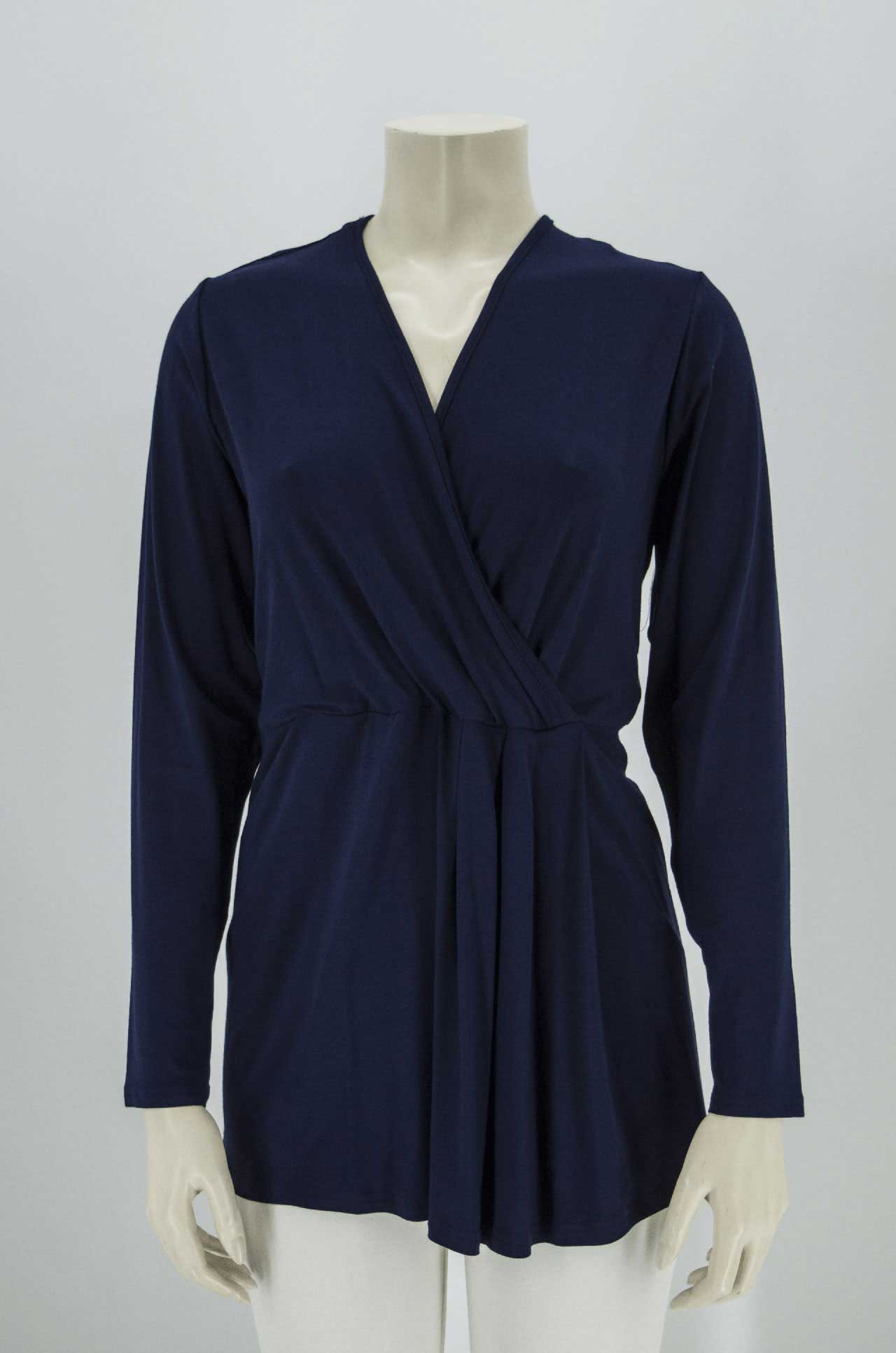 Cropped blouse with front pleats, straight line code 2012 blue