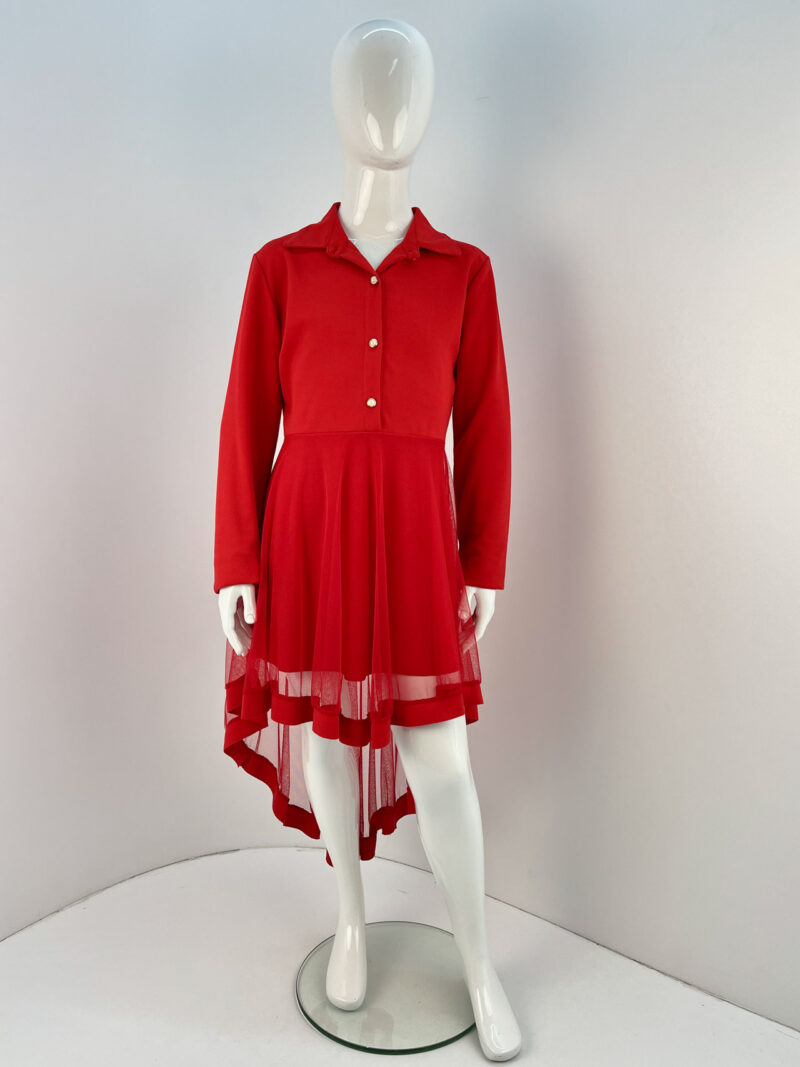 Φόρεμα ασύμμετρο με τούλι κωδ. 7709 μπροστινή όψη