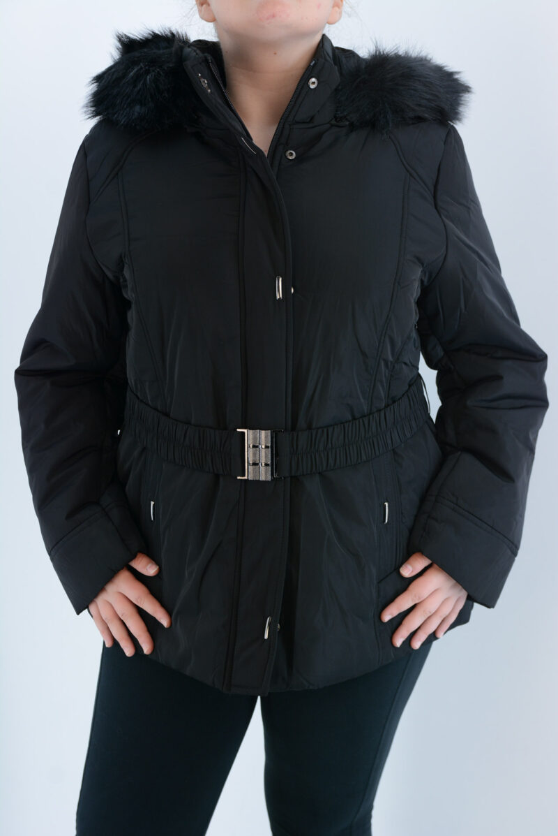Women's long jacket with elastic belt code C-187 front view