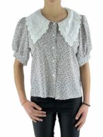 Πουκάμισο εμπριμέ δαντέλα γιακά κωδ. J2843 μπροστινή όψη λιλά