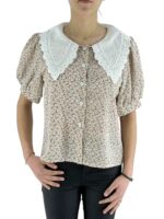 Πουκάμισο εμπριμέ δαντέλα γιακά κωδ. J2843 μπροστινή όψη μπεζ