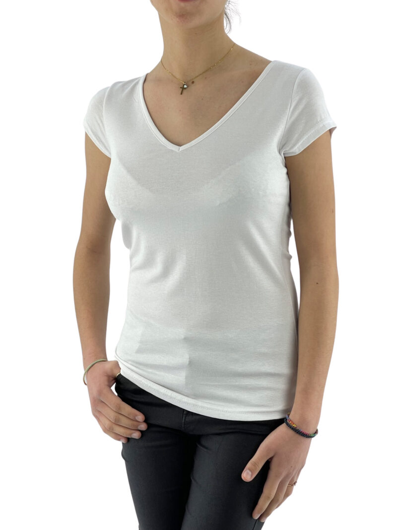 Μπλούζα V ελαστική κωδ. M452 μπροστινή όψη λευκό