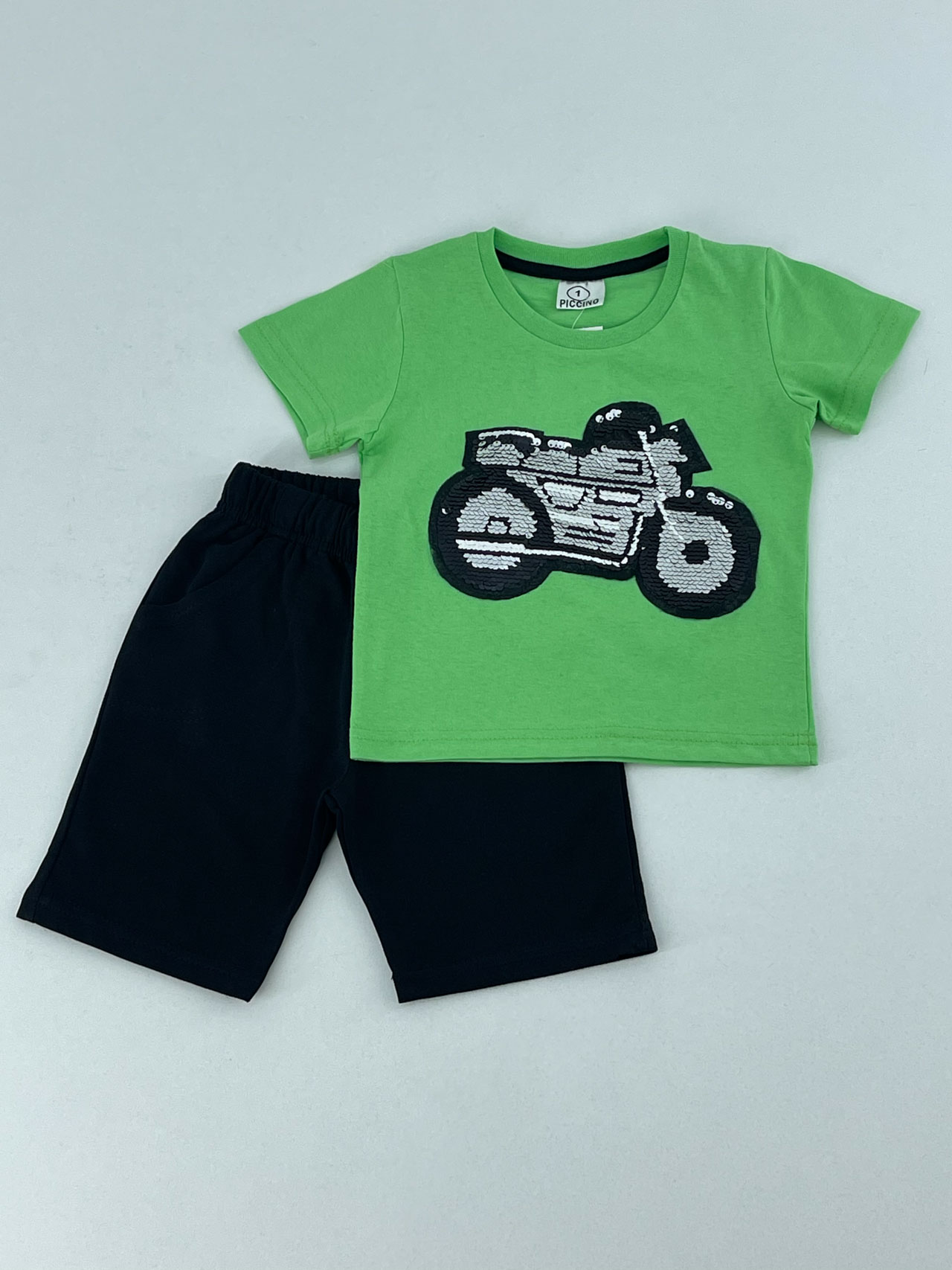Σετ αγόρι μπλούζα-βερμούδα κωδ. 120138 μπροστινή όψη πράσινο-μαύρο