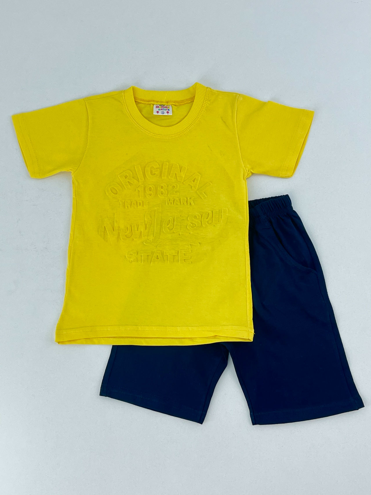 Σετ αγόρι μπλούζα-σορτς κωδ. 18500 μπροστινή όψη κίτρινο-μπλε