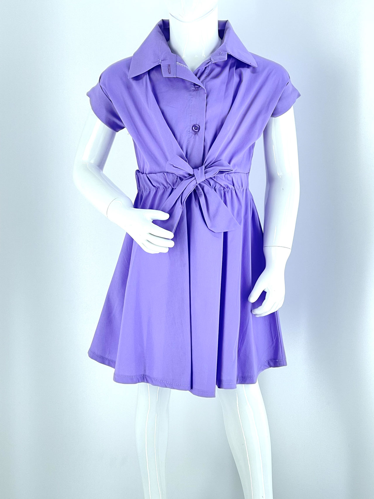 Φόρεμα μονόχρωμο με ζωνάκι λάστιχο κορίτσι κωδ. 210711 μπροστινή όψη