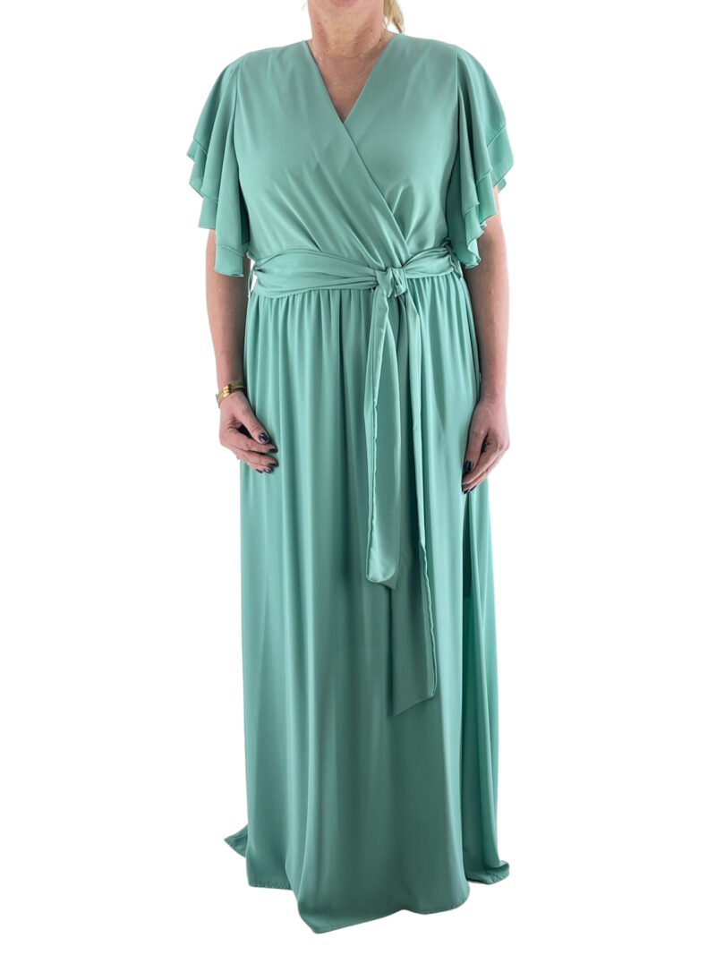 Φόρεμα μονόχρωμο με βολάν μανίκι κωδ. 2285B μπροστινή όψη μέντα