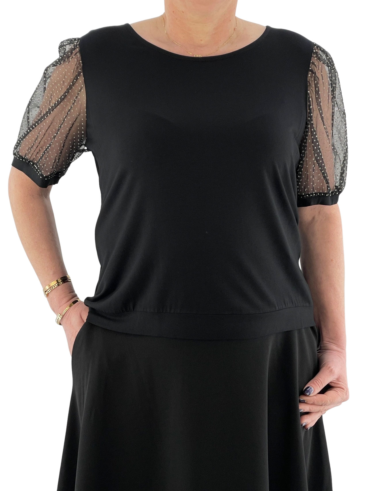 Women's blouse with polka dot tulle sleeves code 33501