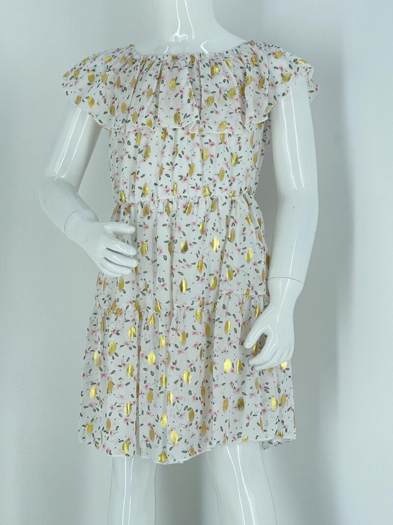 Φόρεμα κορίτσι φλοράλ με βολάν -χρυσά μοτίβα κωδ. 977B μπροστινή όψη