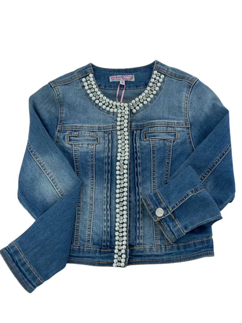 Denim jacket with pearls code A005 front side