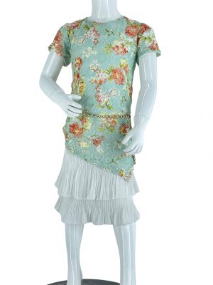 Girl's floral dress with ruffles - gold patterns code 977B
