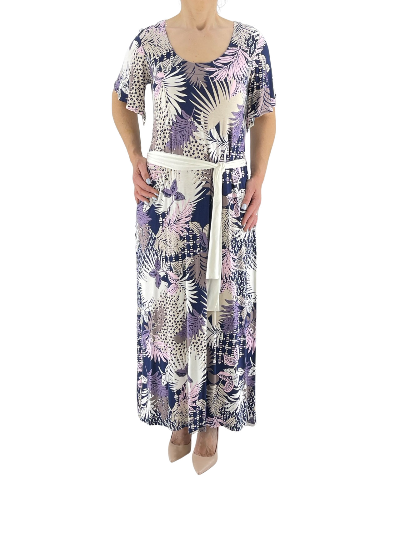 Women's printed dress with belt code 32186