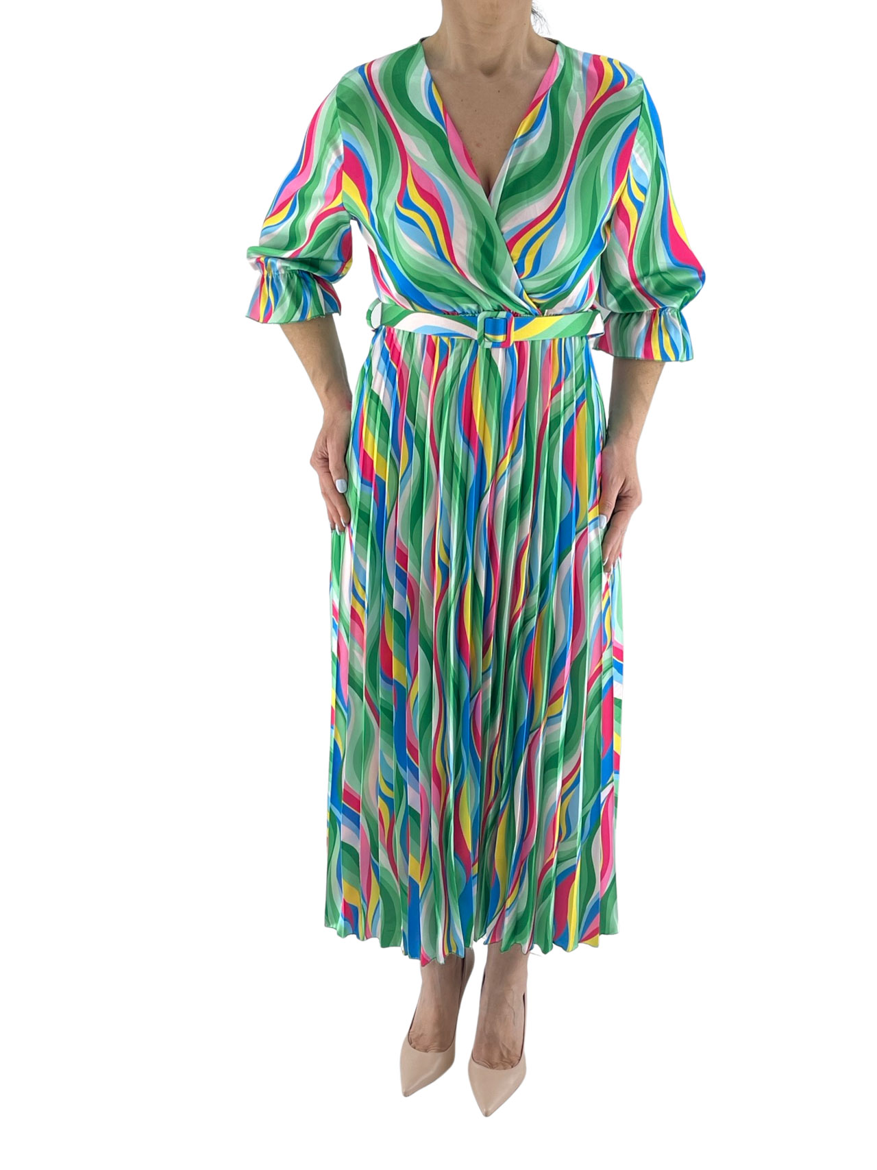 Φόρεμα γυναικείο πολύχρωμο πλισέ κωδ. 81090 μπροστινή όψη