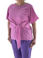 Μπλούζα γυναικεία με φιόγκο μονόχρωμη κωδ. V4743 πλαϊνή όψη ροζ