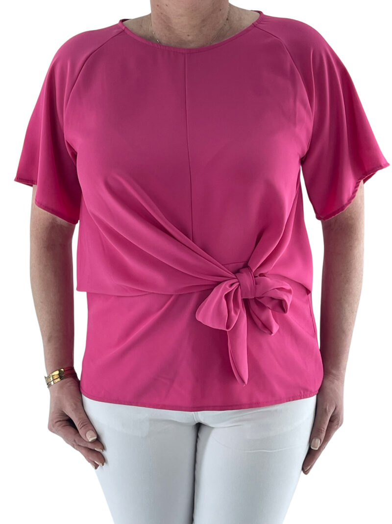 Μπλούζα γυναικεία με φιόγκο μονόχρωμη κωδ. V4743 μπροστινή όψη φούξια