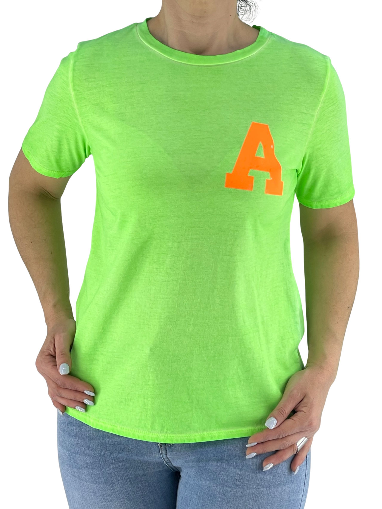 T-shirt μονόχρωμο με τύπωμα κωδ. 520262 μπροστινή όψη πράσινο