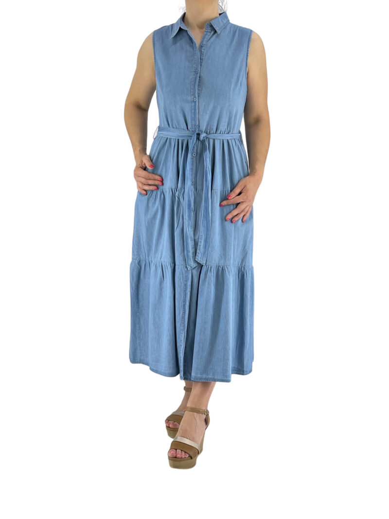 Φόρεμα αμάνικο τζιν γυναικείο κωδ. A2253 μπροστινή όψη