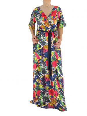 Satin floral dress with belt code 9382