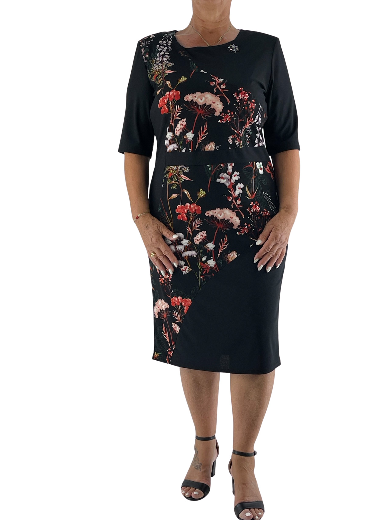 Women's midi dress with floral code GOK7