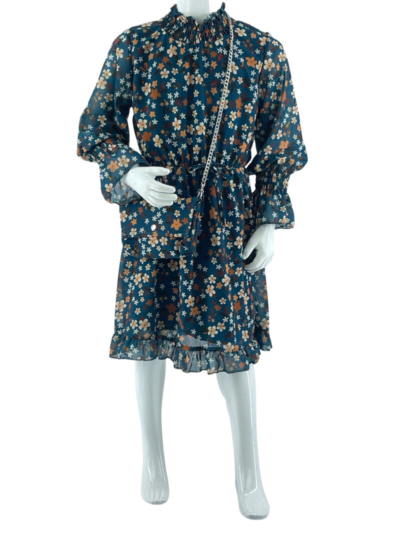 Φόρεμα κορίτσι floral ζορζέτα με τσαντάκι μπροστινή όψη