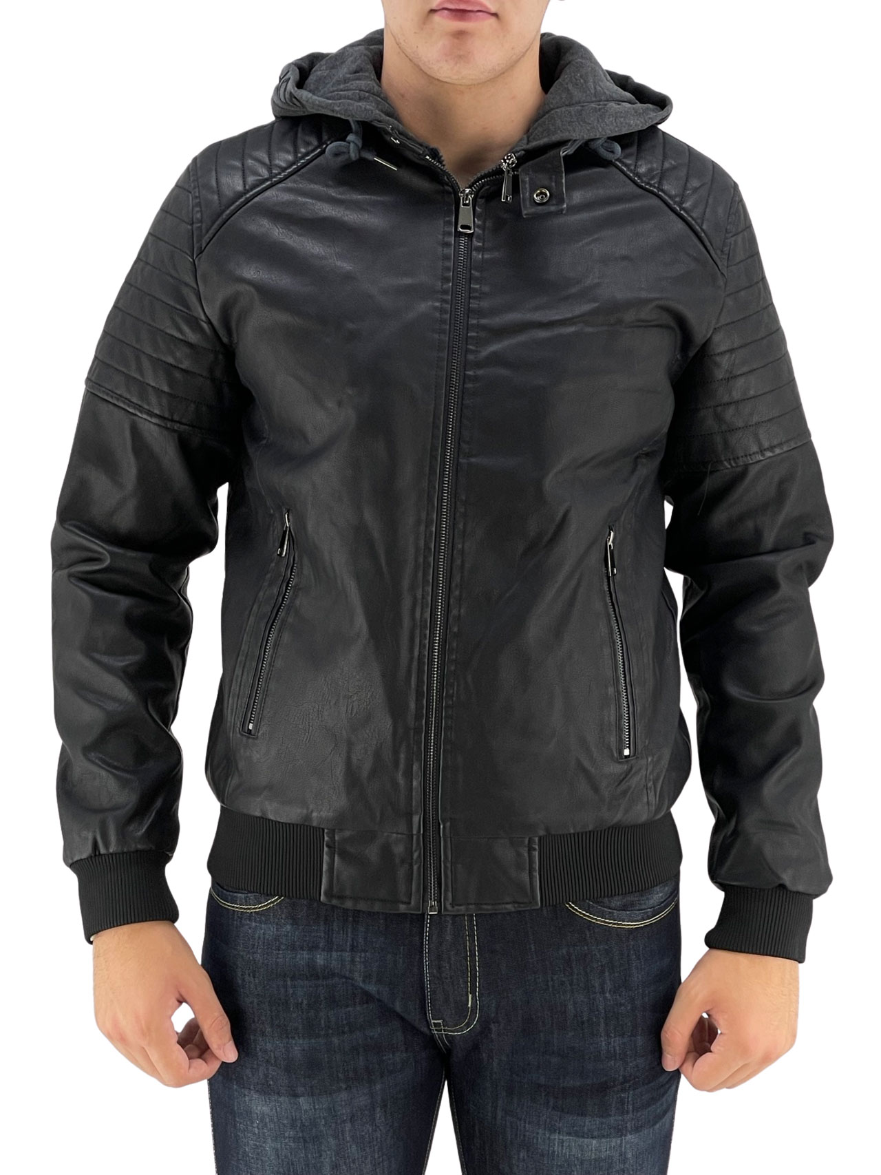 Leatherette jacket with detachable hood code YHMW031