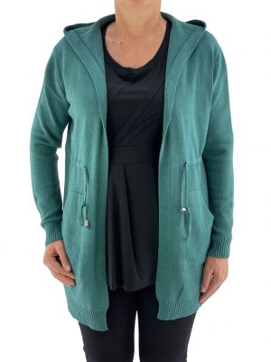 Knitted cardigan with hood and drawstring waist code C8921