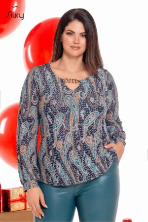 Printed knitted blouse with chain code 9556