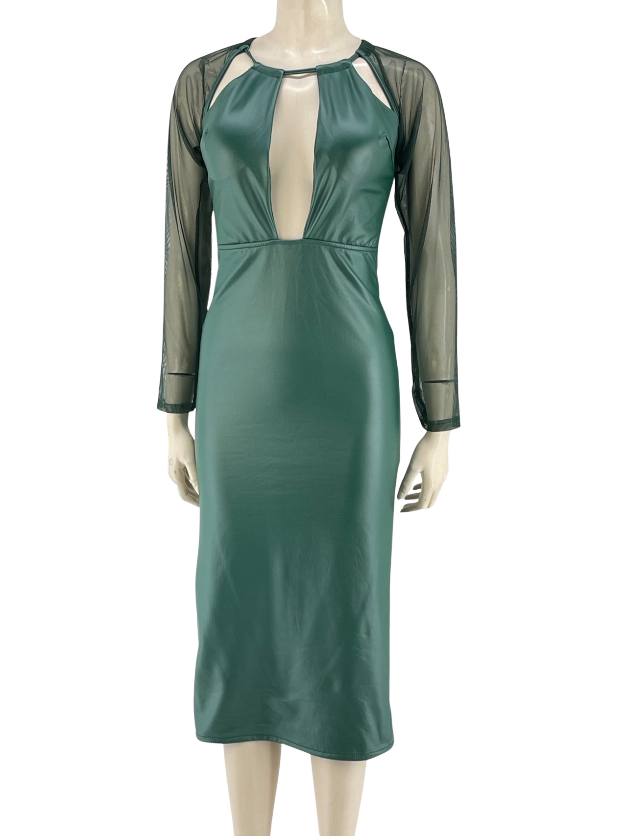 Φόρεμα midi δερματίνη κωδ. 26087 μπροστινή όψη- πράσινο