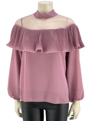 Blouse with mao collar, transparency and ruffles code 21004