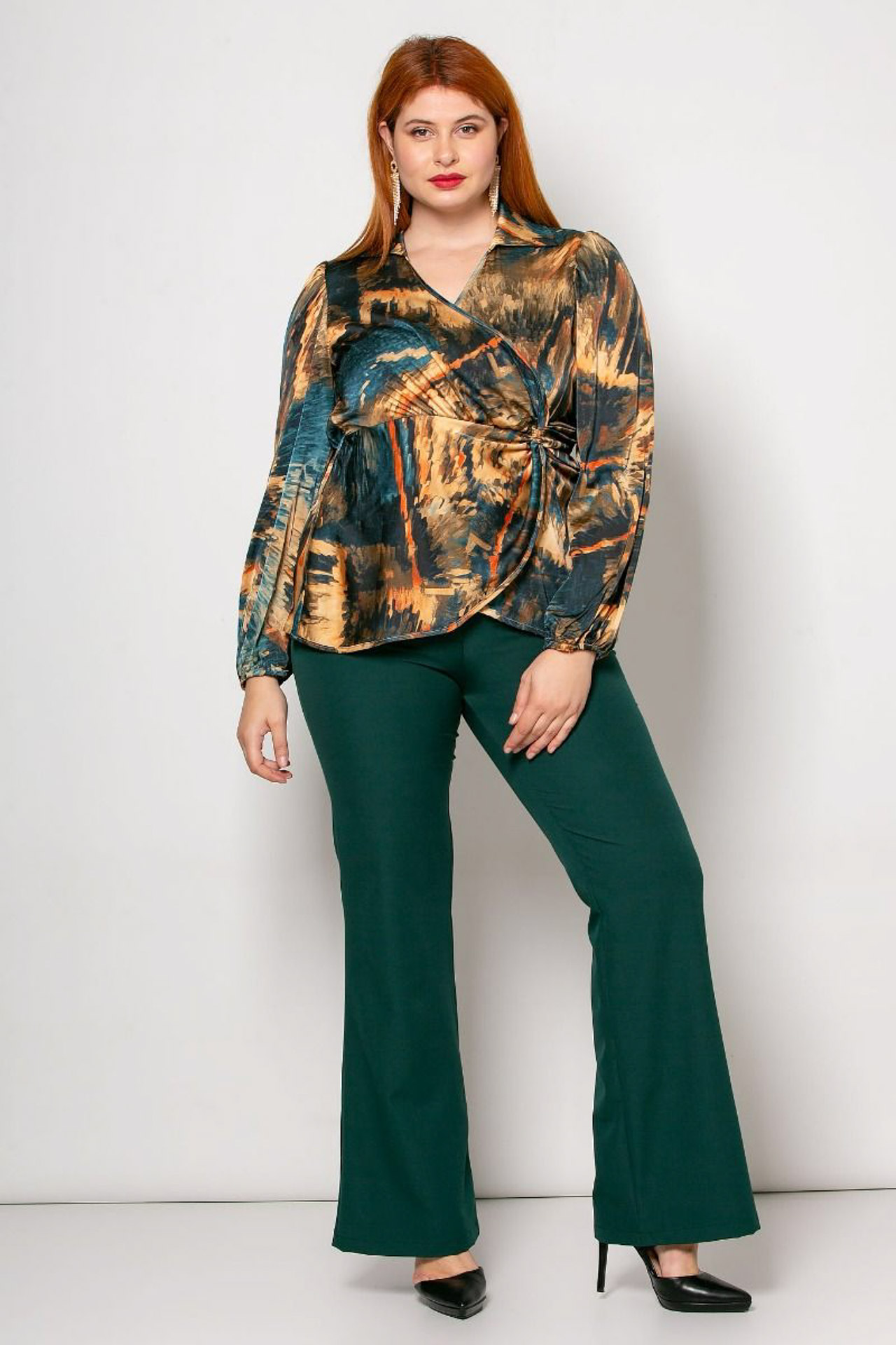 Satin printed blouse with side tie code 461369481
