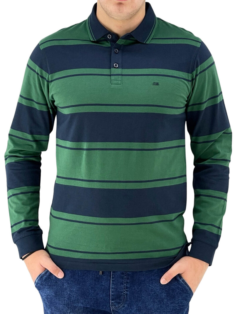 Μπλούζα ανδρική ριγέ με γιακά κωδ. DJ222112 μπροστινή όψη- πράσινο