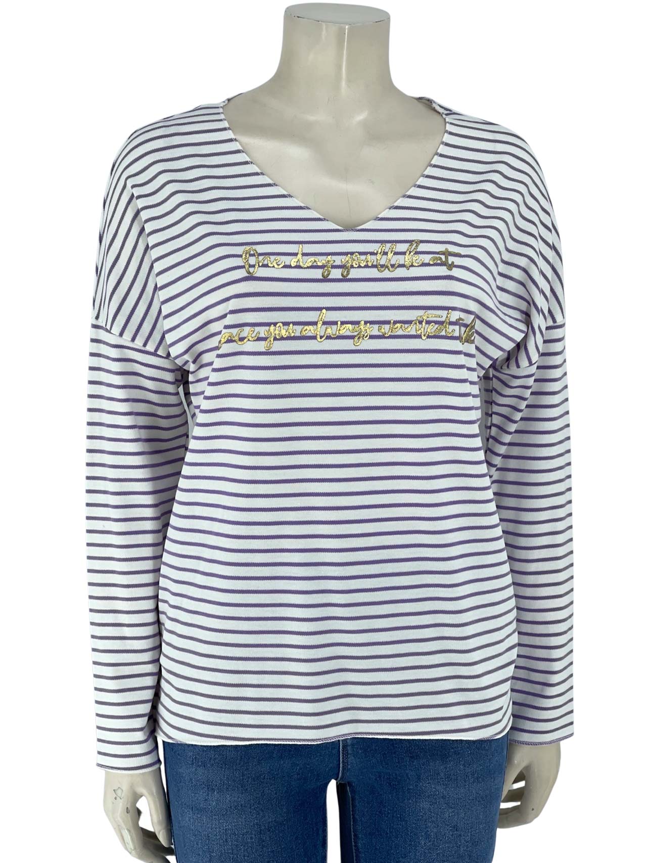 Women's V striped blouse with print code 22611
