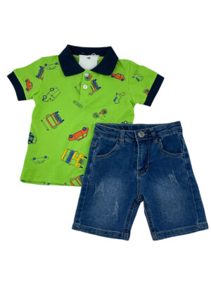 Set boy's blouse with collar-shorts-jeans set code H3361