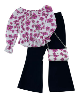 Girl set floral blouse and bell bottom pants set code 6015