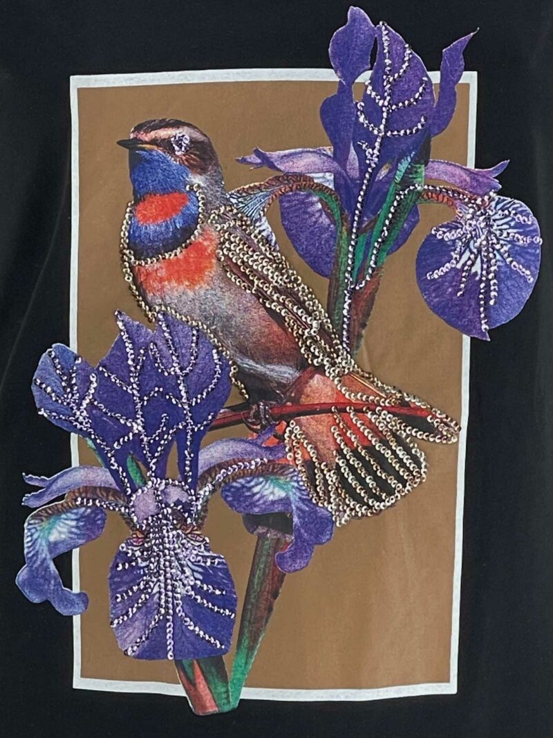 Μπλούζα γυναικεία V με τύπωμα και παγιέτες κωδ. 16232004 τύπωμα- μαύρο