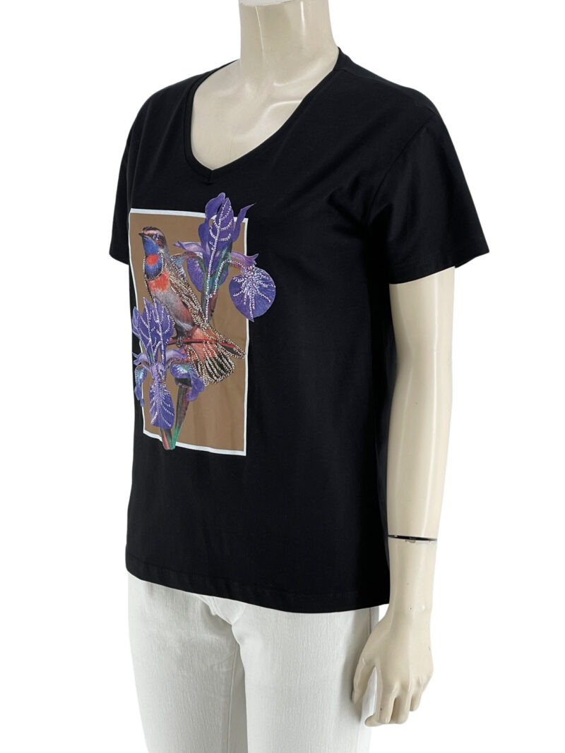 Μπλούζα γυναικεία V με τύπωμα και παγιέτες κωδ. 16232004 πλαϊνή όψη- μαύρο