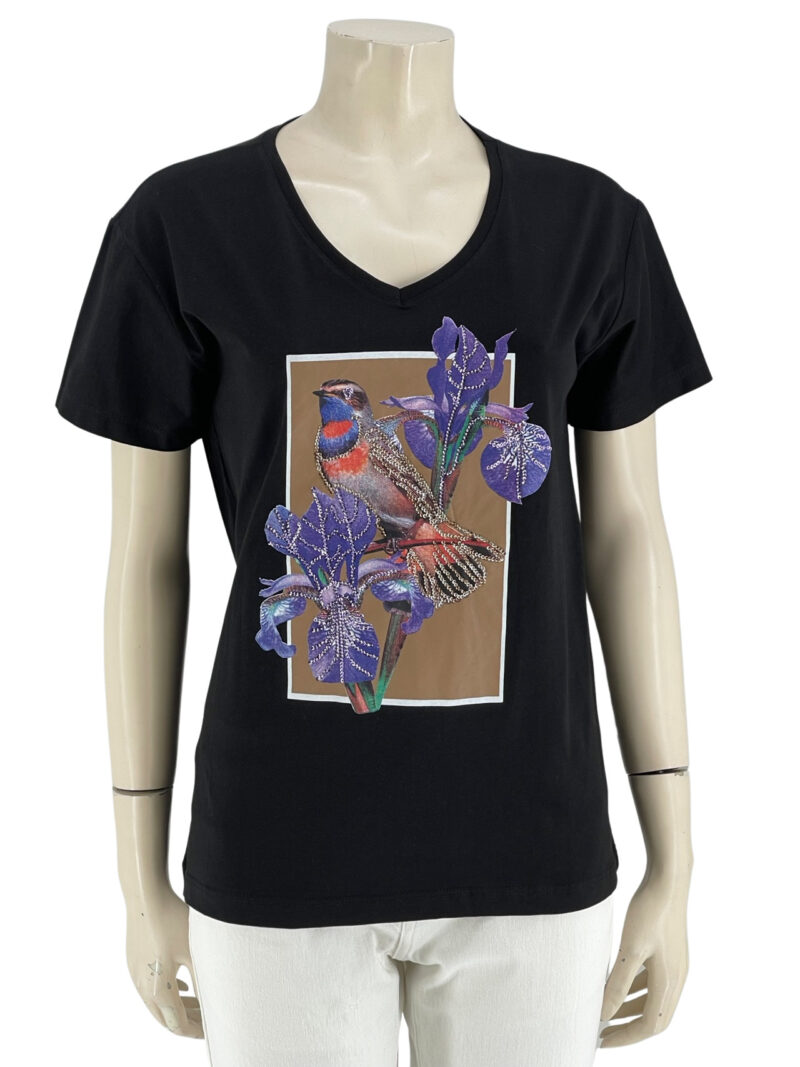 Μπλούζα γυναικεία V με τύπωμα και παγιέτες κωδ. 16232004 μπροστινή όψη- μαύρο