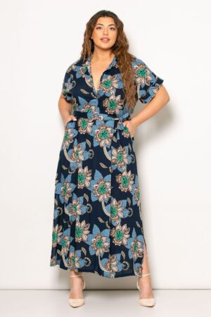 Printed dress with collar and belt code 4772005