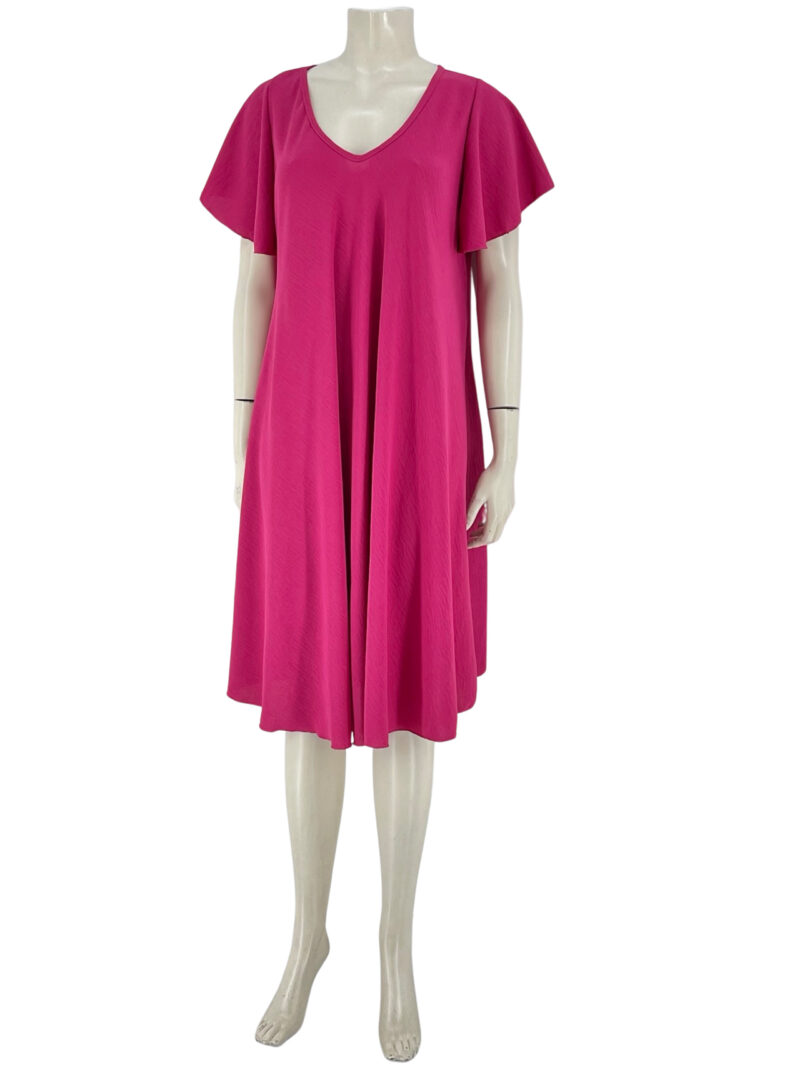 Φόρεμα V μονόχρωμο-φούξια