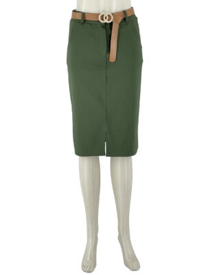 Elastic monochrome skirt with belt code 10787