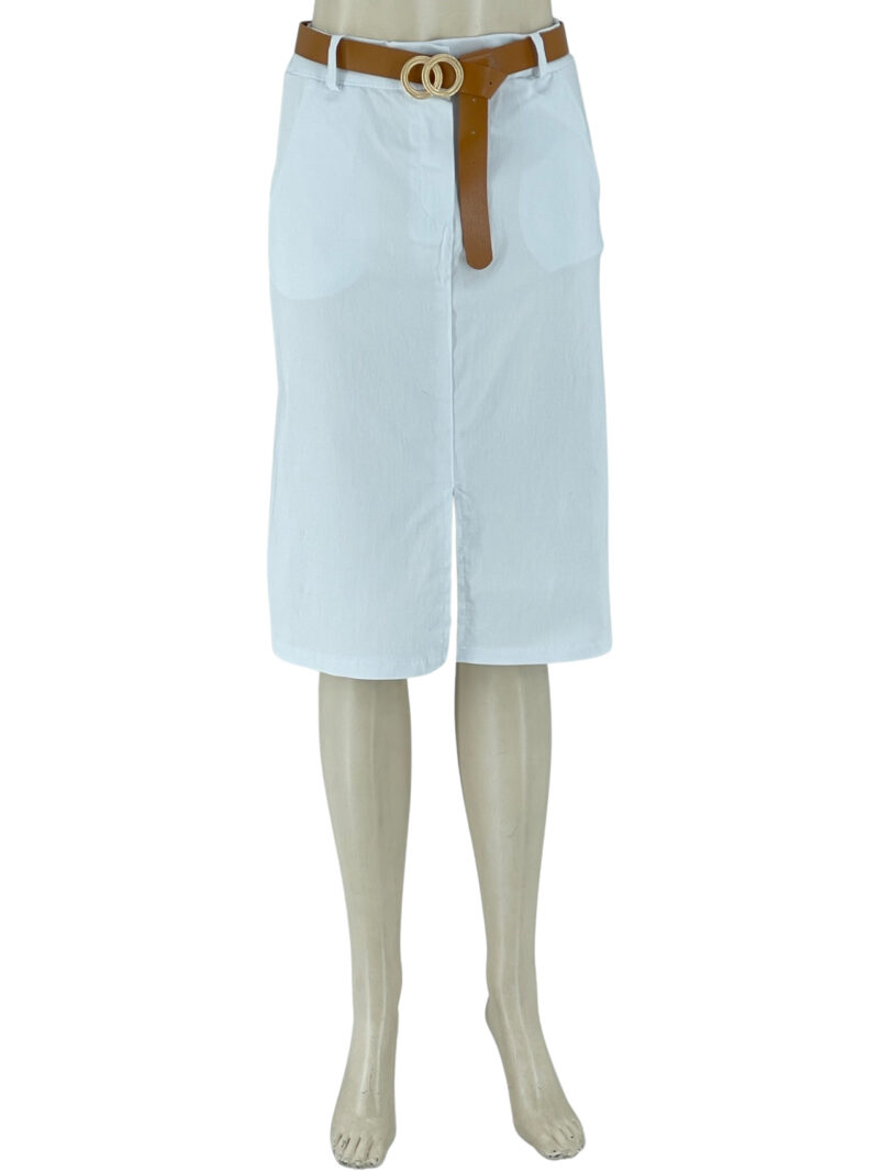 Φούστα ελαστική μονόχρωμη με ζώνη κωδ. 10787 μπροστινή όψη- λευκό