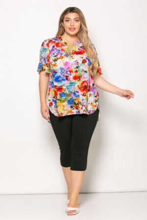 Floral viscose blouse with zipper on the chest code 453733