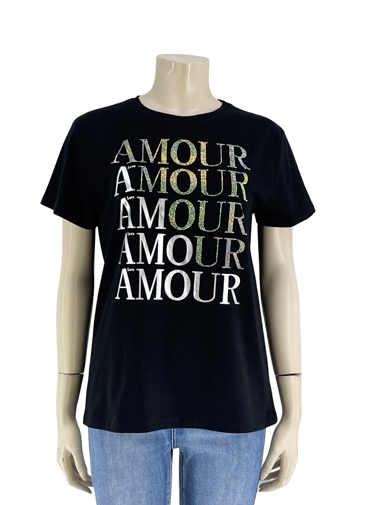 T-shirt AMOUR κωδ. MS8335 μπροστινή όψη- μαύρο