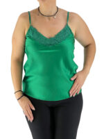 Τοπ σατέν με δαντέλα στο V κωδ. 8095 μπροστινή όψη- πράσινο