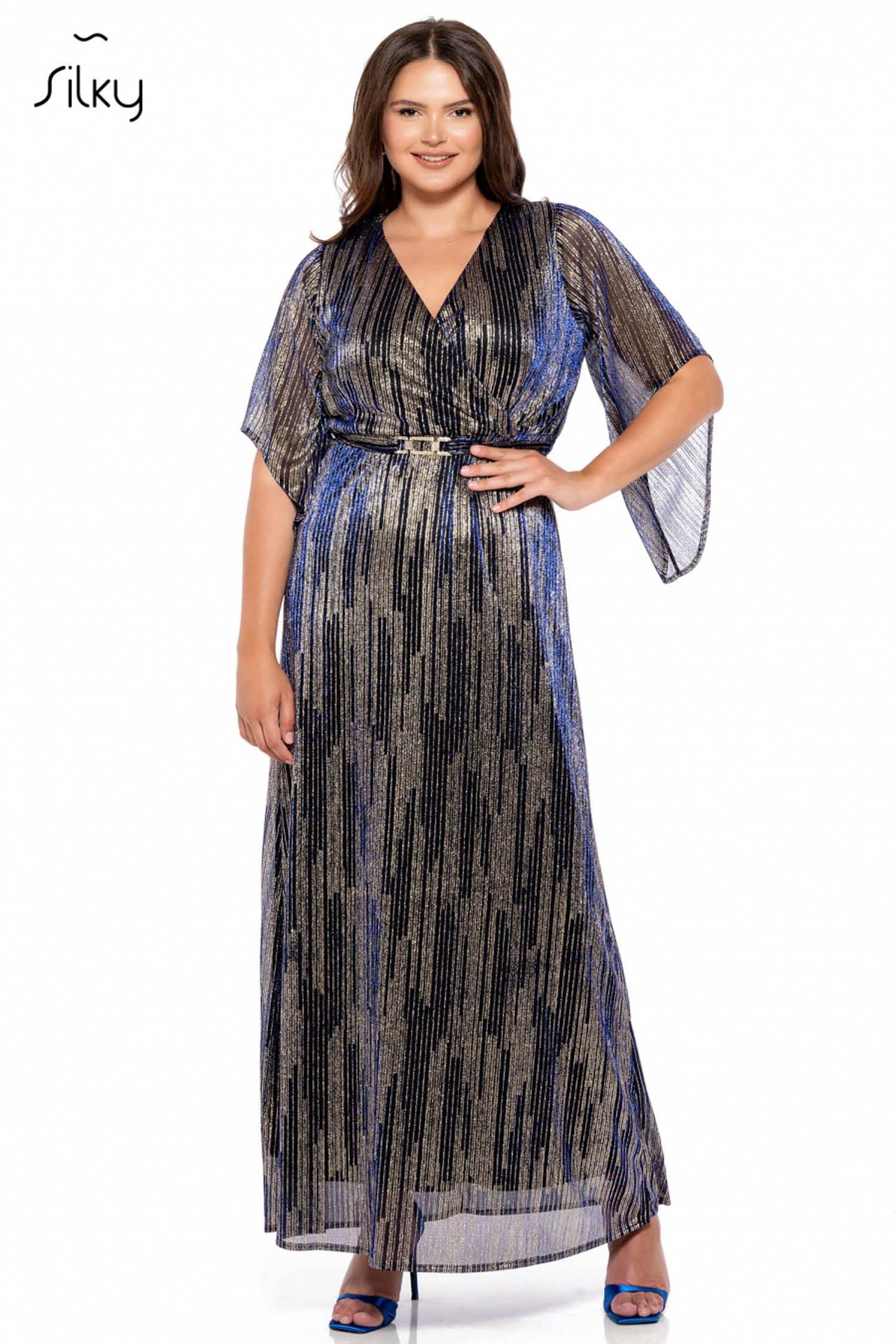 Φόρεμα maxi κρουαζέ λούρεξ με ζώνη κωδ. S10145 μπροστινή όψη