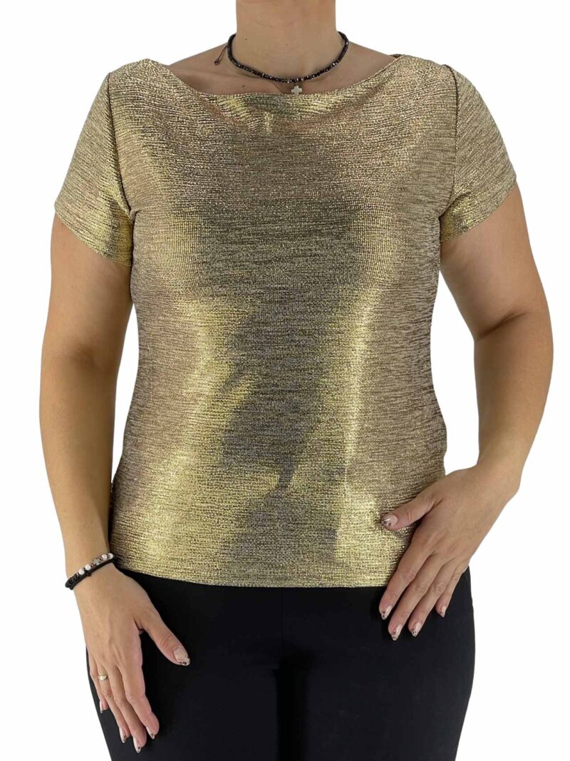 Μπλούζα γυναικεία λούρεξ με κοντό μανίκι κωδ. 8733 μπροστινή όψη- χρυσό