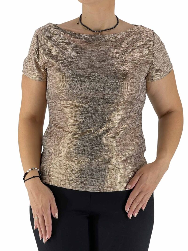 Μπλούζα γυναικεία λούρεξ με κοντό μανίκι-μπρονζέ